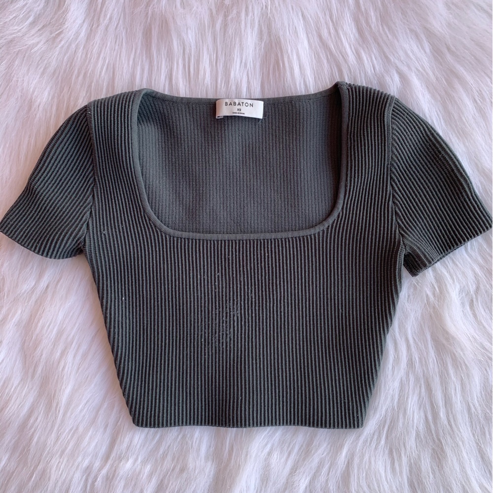 Aritzia Babaton Sculpt Knit Square Neck Crop Top - Black - Size XS